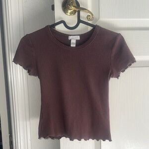 Ribbed Short Sleeve Top - Dark Brown